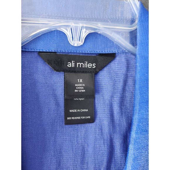 Ali Miles Shirt Womens 1X Blue Eclectic Button Up Long Sleeve Collar Shimmer NWT - Picture 11 of 11
